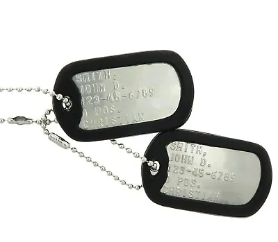 Custom Embossed Military Issue Stainless Steel Army Navy Marines AF ID Dog Tags • $8.95