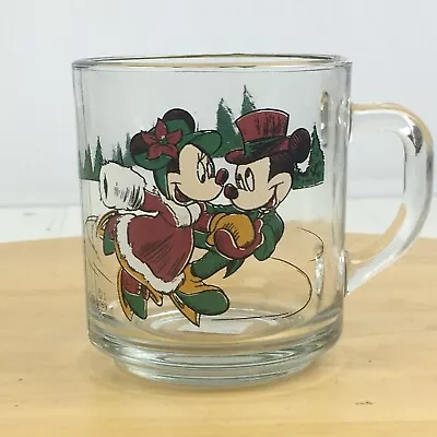 Anchor Hocking Disney Mickey & Minnie Mouse Ice Skating Glass Mug Christmas USA • $11.98