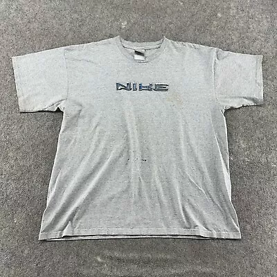 VINTAGE Nike Shirt Mens XL Grey Spellout Cyber Cotton Thrashed Skater USA Y2K • $4.95