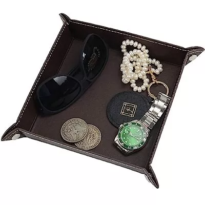 Pu Leather Valet Tray For Men Square Storage Tray Leather Nightstand Organize... • $11.98