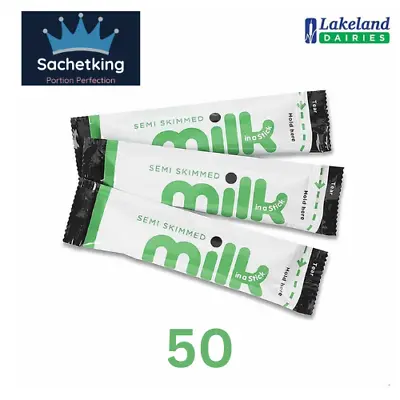 50 X Lakeland Semi Skimmed Milk Sticks 10ml Long Life UHT Portions Sachets • £5.25