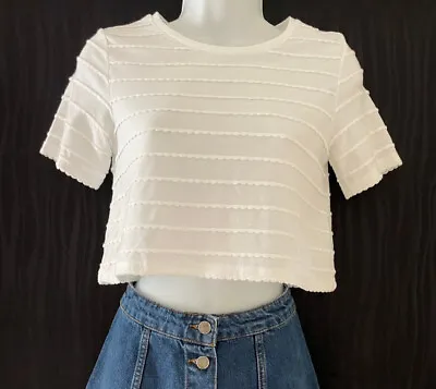 £4.99 • Buy Topshop Petite White Boxy Cropped Scalloped Tee T Shirt Top Size 4