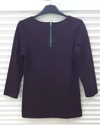 NEXT Burgundy Textured 3/4 Sleeved Shell Top Feature Zip Back Size UK 6 Work • £5.99