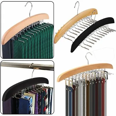 24 Tie Wooden Belt Hanger Belt Scarf Holder Closet Organizer Rack Hanger Hook • $12.73