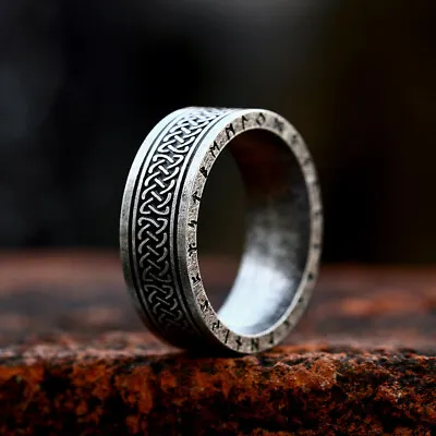 Vintage Celtic Knot Wedding Ring Solid Titanium Men Women Retro Viking Rune Band • $11.98