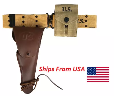 Original WWII M1936 Canvas Pistol Belt With Colt Holster And .45 Colt Mag Pouch • $48.97