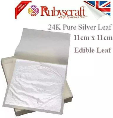  Edible Silver Leaf Pure. 110mm X 110mm Extra Large Sheets Edible Gold Availa • £6.99