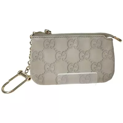 GUCCI Guccissima White Leather Coin Case With Key Ring Coin Purse GG 233183  • $153