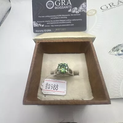 Real Moissanite Charles & Colvard 3Ct Flawless Green Ring Size 7 Certified GRA • $199