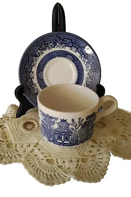Vintage Churchill Blue Willow Coffee Tea Cup & Saucer Fine English China England • $20