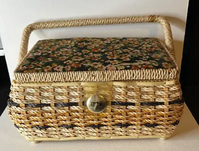Vintage 1960s 1970s Tapestry Top Sewing Basket With Silk Interior - Excellent • $16