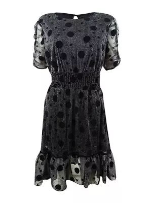 $45.99 • Buy Betsey Johnson Women's Polka-Dot Metallic Fit & Flare Dress (0, Black/Silver)