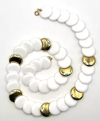 Vintage Black & White Lucite Plastic Overlapping Disk Bead 18” Necklace 4779 • $23.74