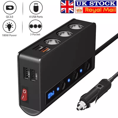 12V/24V Car Cigarette Lighter Socket Adapter 4USB Plug Quick Charge Auto Splitte • £17.89