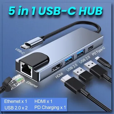 $31.90 • Buy 5-in-1 Type C HUB USB 3.0 HDMI RJ45 SD PD 100W Charger For MacBook Pro Splitter