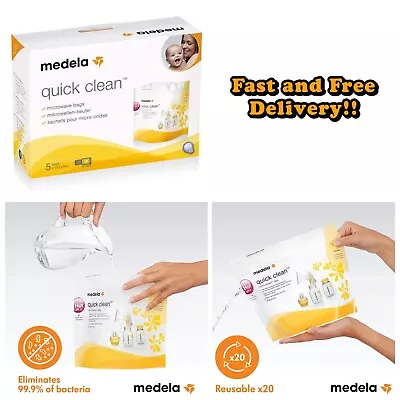 Medela Baby Bottle Microwave Steriliser Bags X5 Quick Clean • £17.50