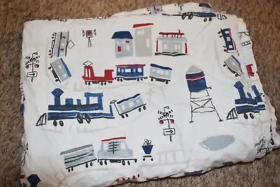 K6 POTTERY BARN Kids TRAIN TRAINS Cotton Twin Size Flat Bed Sheet (Cutter Fabric • $25.99
