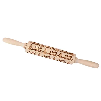  Cake Embossing Tools Christmas Cookie Roller Printed Rolling Pin Wooden • £12.99