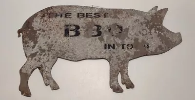 Large Vintage The Best BBQ In Town Metal Pig Advertising Sign Collectible Used • $499