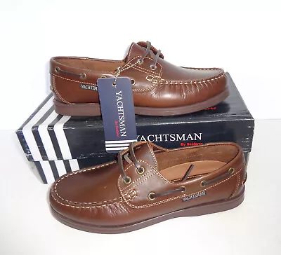 Mens Yachtsman Leather Casual Brown Shoes Comfort Boat Deck Trainers UK Size 7 • £27.98