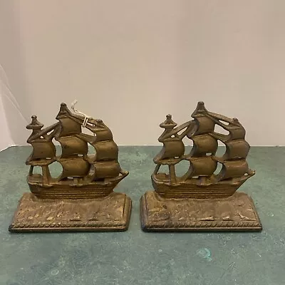 Vintage Cast Iron Bookends “Old Ironsides”  *Bronze Wash • $29.95