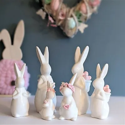 £9.95 • Buy Ceramic Easter Bunny Rabbit Hare Eggs Shelf Sitters Home Decor Rose Ornaments