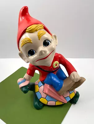 Vintage Lawn Ornament Elf Gnome Pixie Sitting On Turtle Ceramic Groff's Atlantic • $39.95