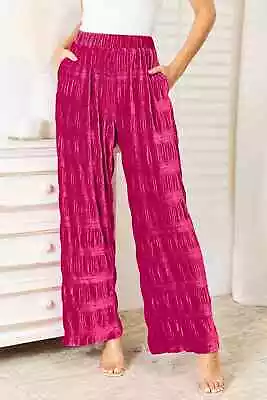 Plush Velvet Wide Leg Pants With Tiered High Waist • $43.95