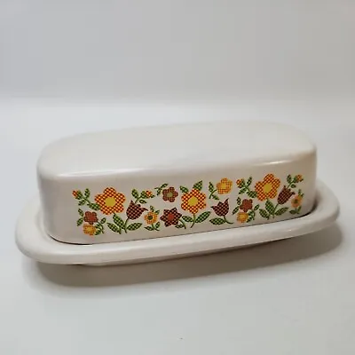 McCoy Pottery Butter Dish 7013 Vintage Gingham Daisy Chain Kitschy Flower Retro • $19.99