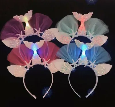 LED Flashing Light-Up Mermaid Girls Headband Multicolored Party Hair Loop 4 Pack • $12.99