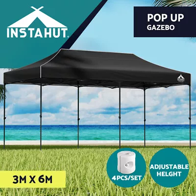 Instahut Gazebo Pop Up Marquee 3x6 Folding Outdoor Wedding Tent Base Pod Black • $239.95