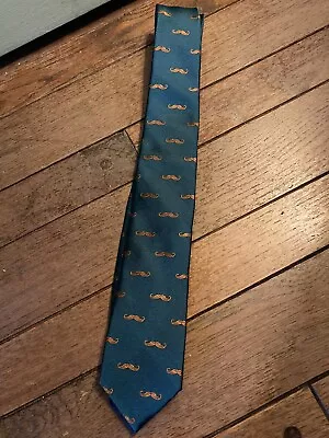 The Tie Bar 100% Silk Necktie Green W/Mustache Pattern Self-Tie • $24.99