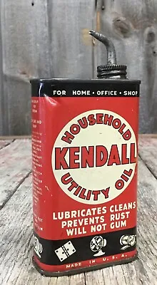 Early Vintage 1/2 Pint KENDALL Household UTILIY Oil Oiler Tin Can Advertising • $125