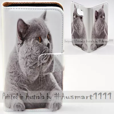 For Huawei Series - Grey Cat Print Flip Wallet Mobile Phone Case Cover • $13.98