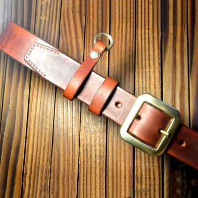 Handmade Thicken Saddle Leather Craft Genuine Cowhide Durable Belt Brass Buckle • £68.17