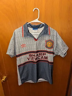 1995-96 Manchester United Away Jersey Shirt Umbro Sharp Viewcam Youth 86-91CMS • $99