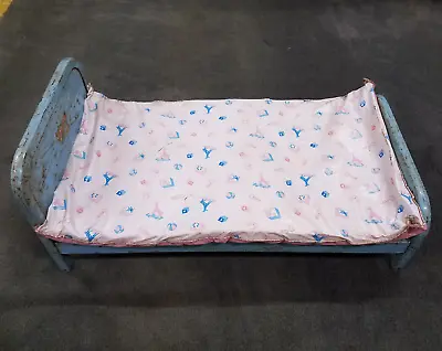 Vintage 1950's AMSCO Doll-E-Bed Blue Metal Doll Bed No Casters With Matress 19 L • $23.99