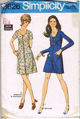 £2.25 • Buy VINTAGE 1960s MINI DRESS PATTERN: SIZE 14: BUST 36”: SIMPLICITY 8626: MODS: POP