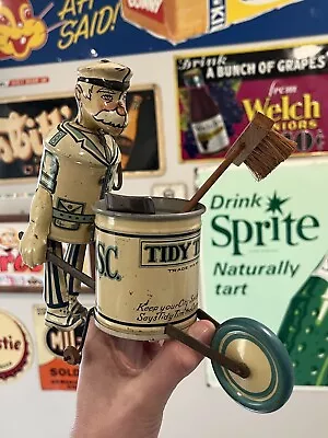 Vintage 1930s Marx TIDY TIM Wind-Up City Street Sweeper Tin Litho Walker Toy • $599.95