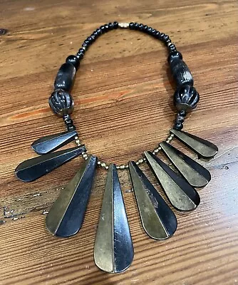 Vintage Brass And Horn Necklace • $31.99