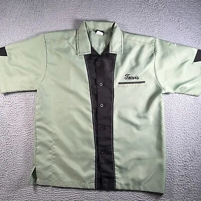 Hilton Bowling Retro Shirt Mens Short Sleeve Button Up Green Black Bowling Shirt • $13.56