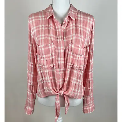 Bella Dahl Tie Front Blouse Pink And White Plaid Size Small • $27