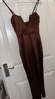 Oh Polly Size 10 Brown Deep V Neck Dress • £7
