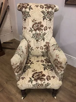 £60 • Buy Nice Shaped Reupholstered Victorian Armchair On Ceramic Castors