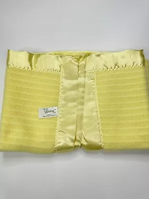 Vintage Beacon Yellow Waffle Weave Thermal Baby Blanket Satin Trim NOS Flaw • $62.90