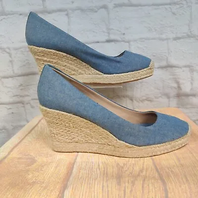 J.Crew Womens Seville Espadrille Shoes Platform Wedge Canvas Light Blue Sz 10 • $55.08