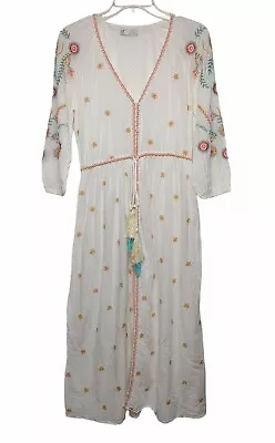 Zara Embroidered Dress Small Beach Cover Up Caftan Robe Trf Collection • $22.99