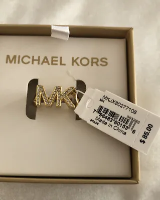 Michael Kors Gold Plated Over Brass Gold Tone MK Logo Ring Size 8 NWT & Box • $59