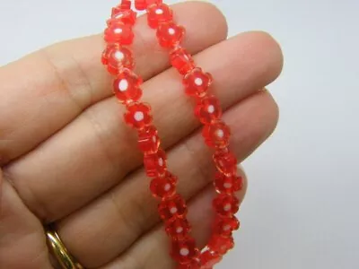 64 Millefiori Beads Flat Flowers White Red 6mm Glass B182 • £3.82