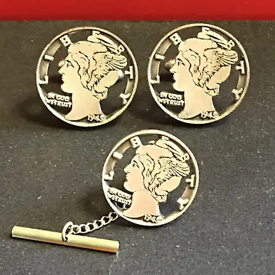 Vtg Silver Tone Mercury Dime Cuff Links And Tie Back  • $29.95